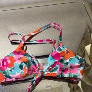 Floral Bikini Top with Pink and Orange Flowers